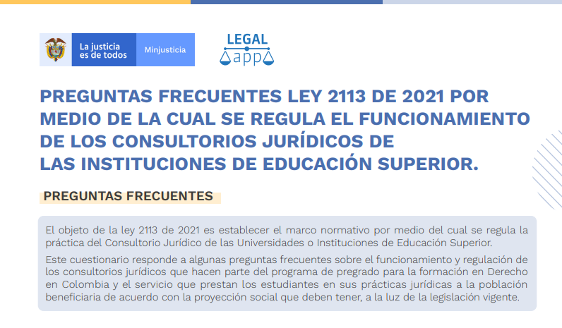 Consultorios jurídicos en Colombia: acceso gratuito a la justicia bajo la Ley 2113 de 2021