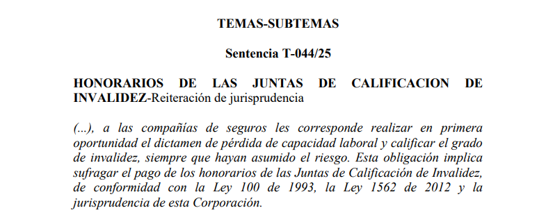SOAT DEBE ASUMIR EL COSTO DE LA CALIFICACIÓN DE INVALIDEZ SENTENCIA T-044 de 2025