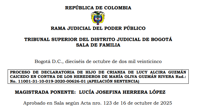Reconocimiento legal de hijos de crianza en Colombia: caso de Lucy Alcira Guzmán