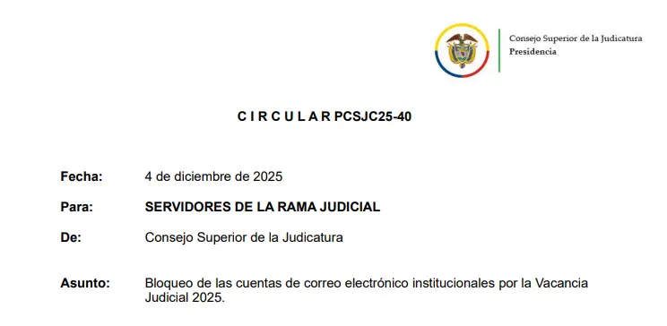 Vacancia judicial 2025: suspensión del correo institucional y pasos obligatorios